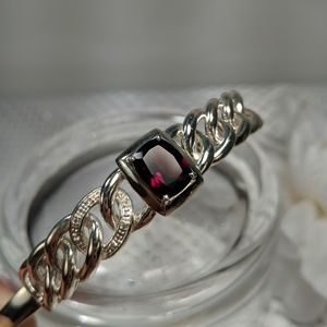 Sterling Silver Diamond Garnet Bracelet